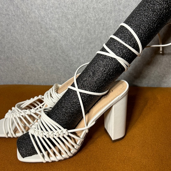 White Strappy High Heels - Block Heel, Size 8, Like‎ New - Picture 1 of 5